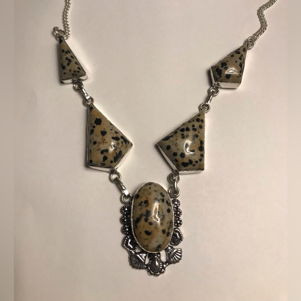 Dalmatian Jasper Stamped 925 Sterling Silver Necklace